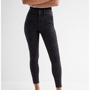 Express Skinny High Rise Jeans Black Utility Moto Edgy Biker Grunge Cyber Goth